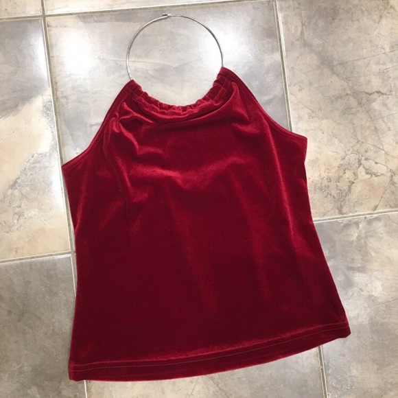 90’s Choker Halter Top Silver Red Tank Top S